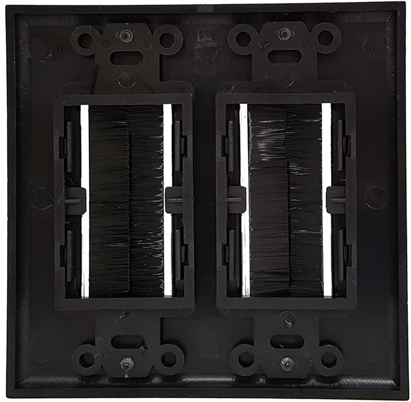Double 2 Gang Black Wall Plate Black Brush Style Opening Pass Through Low Voltage Cable Plate In Wall Installation For Cable, Tv